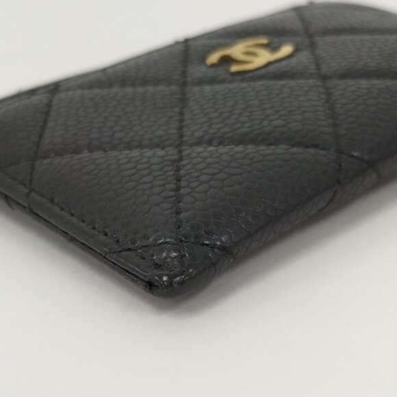 Authentic CHANEL Black Caviar Quilted Leather Classic Card Holder Case Gold CC - Picture 3 of 8